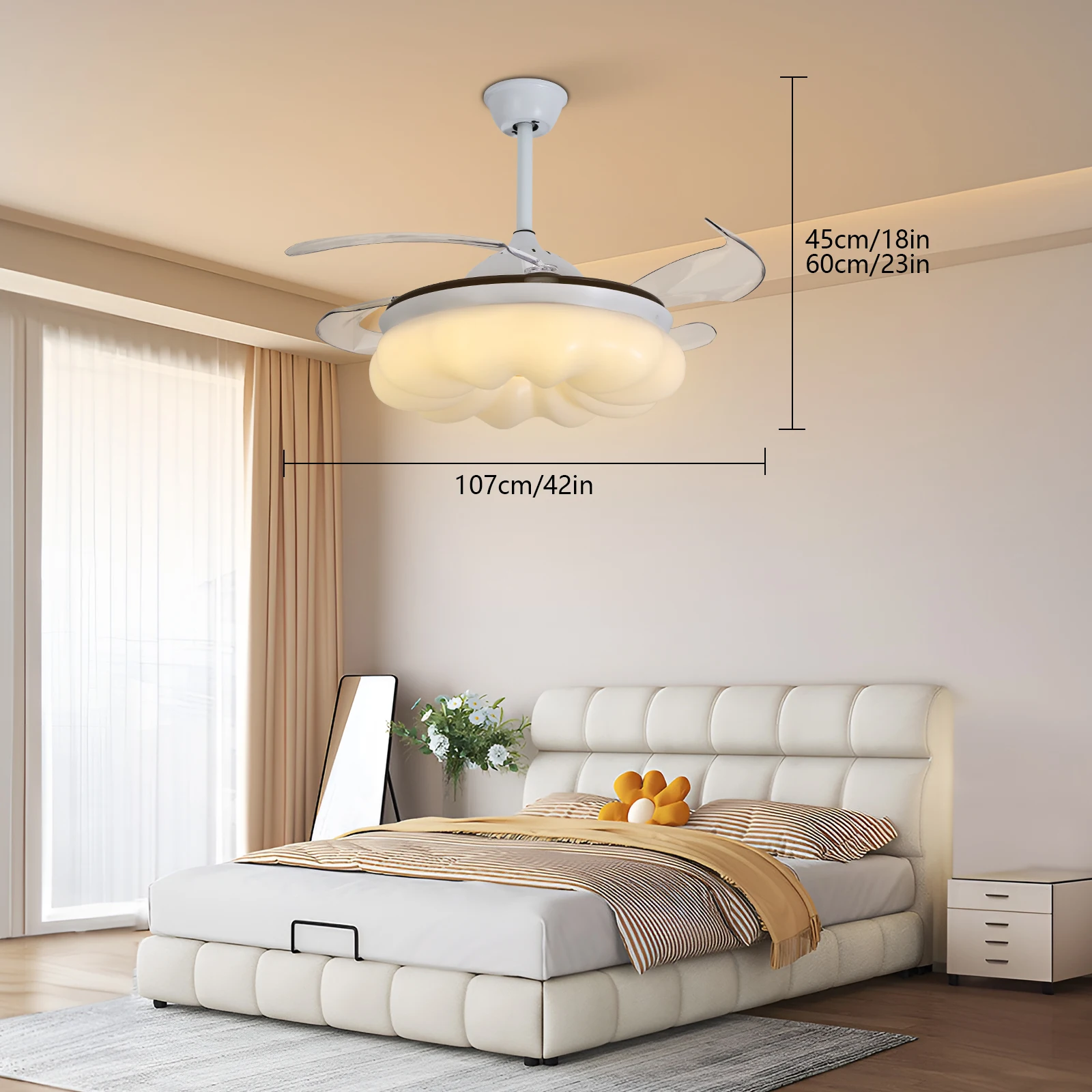 Ceiling Fan with Lights&Remote Control 42 Inch Modern Fandelier Ceiling Fan Retractable Ceiling Fan with Light