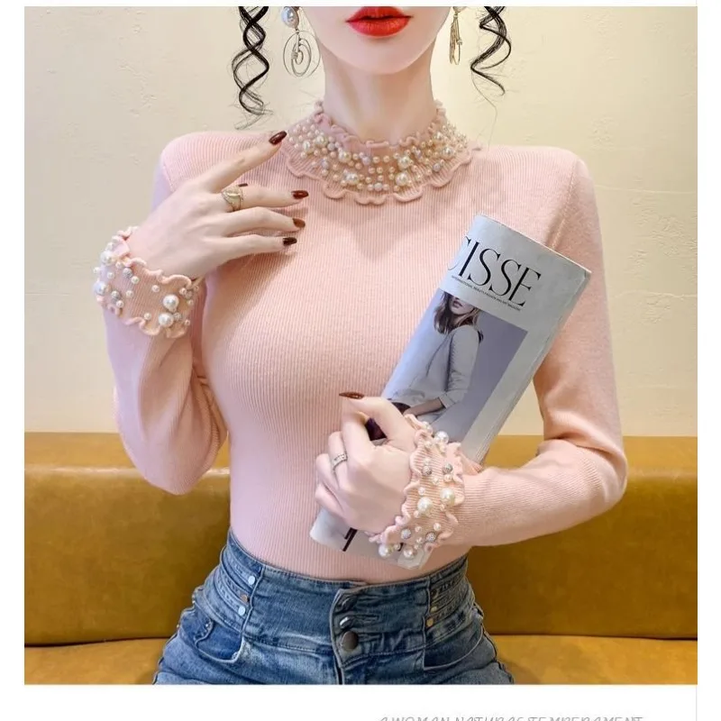 قميص Sweet Fungus Ee نصف الياقة المدورة المحبوك للنساء لخريف وشتاء سترة جديدة بقصة ضيقة #2