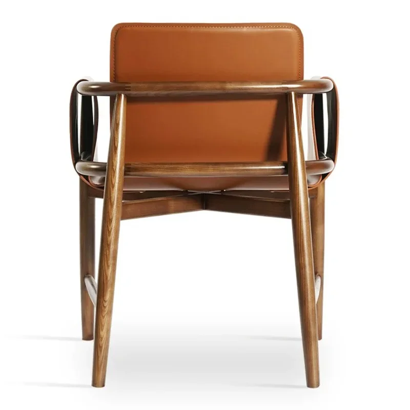 

Nordic Leather Solid Wood Frame Modern Design Dinning Room Restaurant Chair Luxury Saddle Leather Hotel Furniture