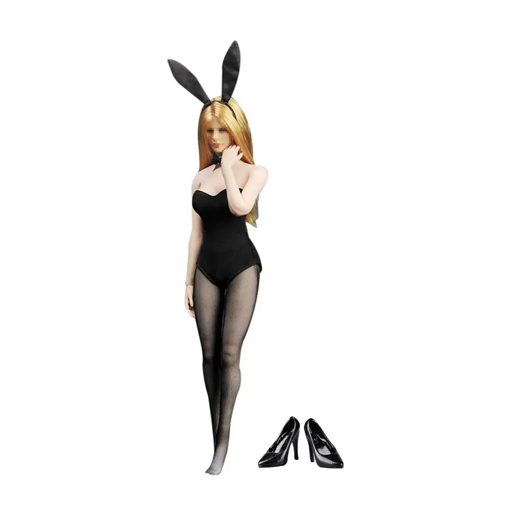 1/6 Bunny Girl Black Teddy Stockings Full Black High Heels for 12'' Female Action Figures