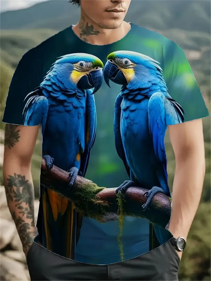 Funny Men T-Shirt Parrot Graphic T Shirts Men Clothing 3D Printing Short Sleeve T-Shirts For Unisex Streetwear Y2k Man Clothes