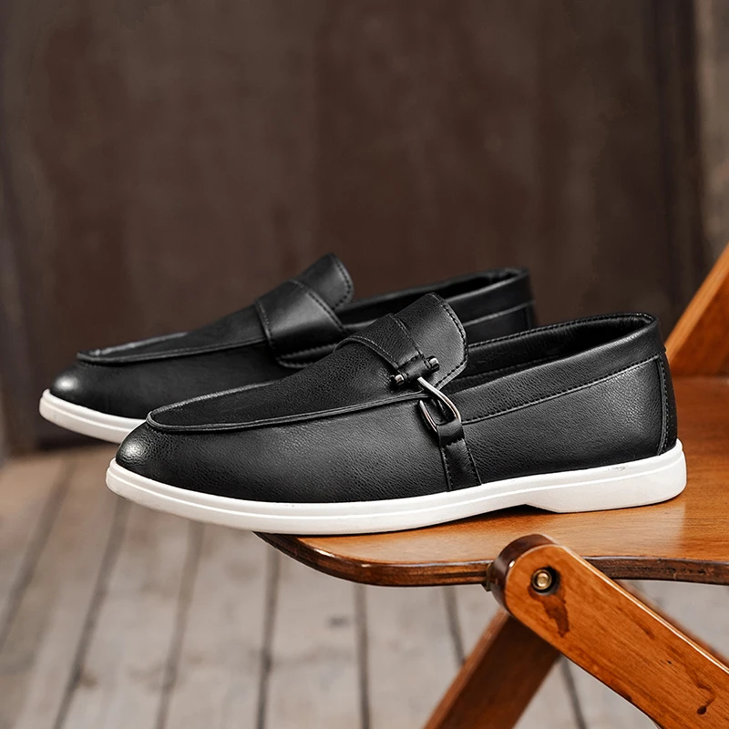 

Men Casual Leather Loafers Black Comfort Slip On Shoes Fashion Dress Sneakers