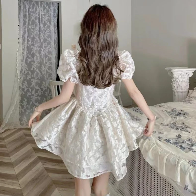 Abito gonfio stile delicato con maniche a palloncino di fascia alta vintage francese da donna estivo Abito da vento morbido con gonna da principessa nuova