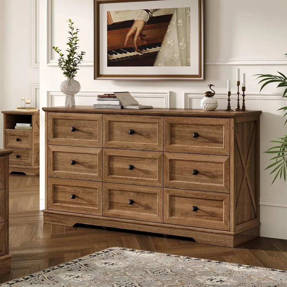 

Farmhouse 9 Drawer Dresser, Dressers Chest of Drawer for Bedroom Organizer Storage, 59" Wide Dresser, Wood Dressers Storage