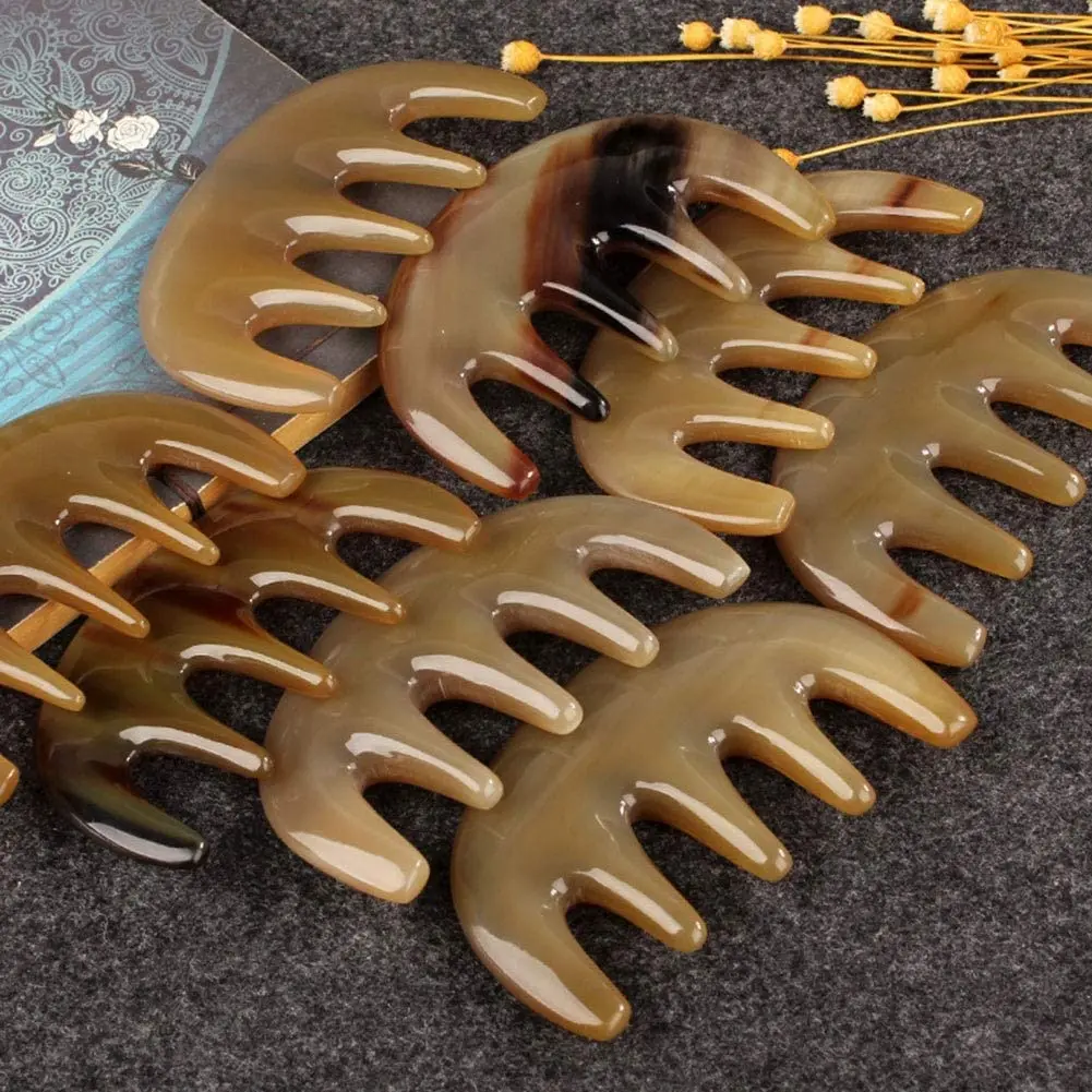 Natural Horn Comb Yak Horn Natural Anti-Hair Loss Wide Tooth Comb Men and Women Curly Hair Home Head Meridian Massage Comb