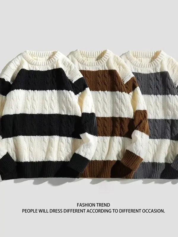 

Men's Thiened Autumn Winter Sweater Loose Korean Sle Casual Knittedwear Winter Ins Hong Kong Sle Lazy Yarn Coat