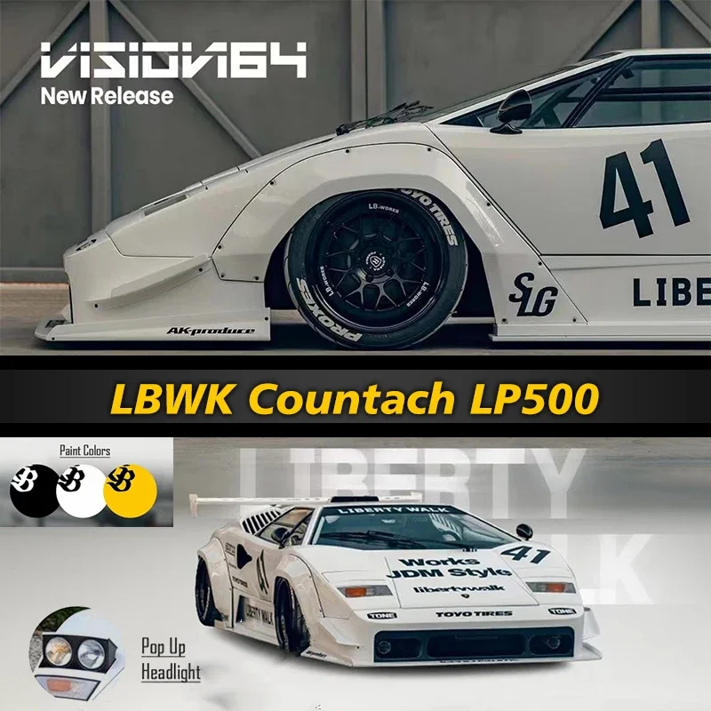 Vision64 In Stock 1:64 LBWK Countach LP500 Diecast Diorama Car Model Collection Miniature Toys