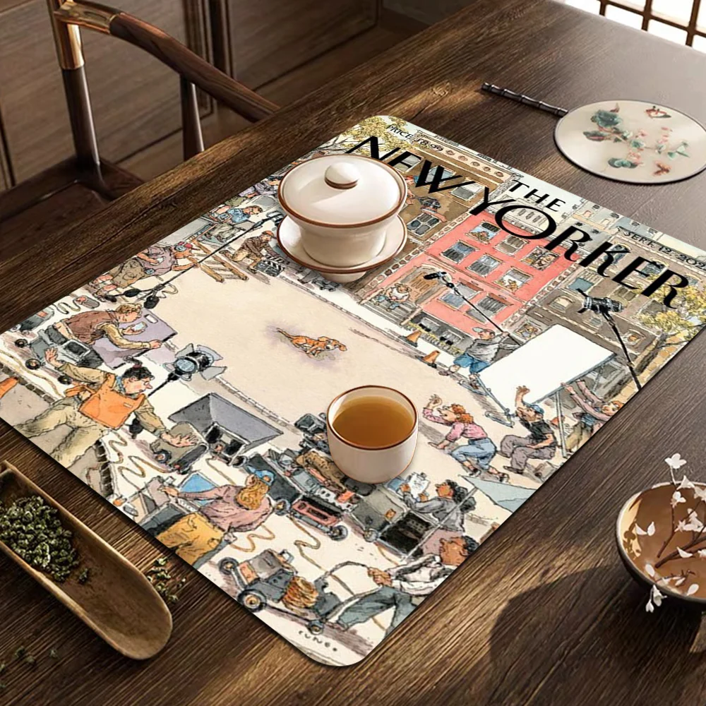 The-New-Yorker Magazine Printed Dish Drying Mat Super Absorbent Coffee Drain Pad Tableware Quick Dry Rug Kitchen Placemat