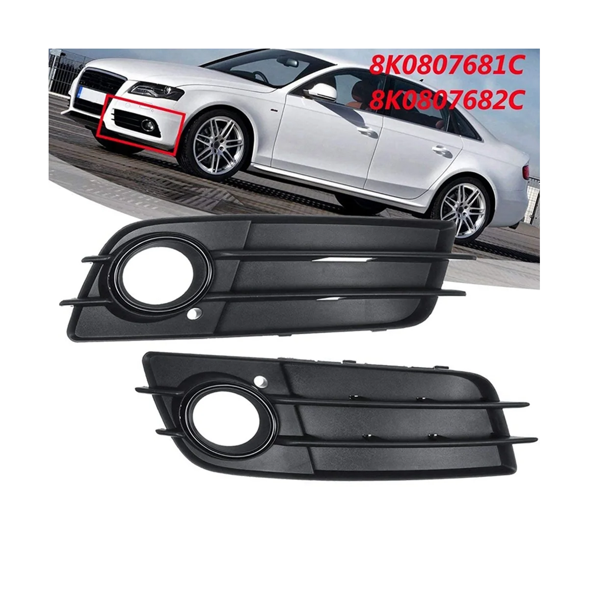 Esquerda e direita do pára-choques dianteiro lâmpada guarnição tampa, tampa Grill para Audi A4 B8 2008-2012, 8K0807681C, 8K0807682C