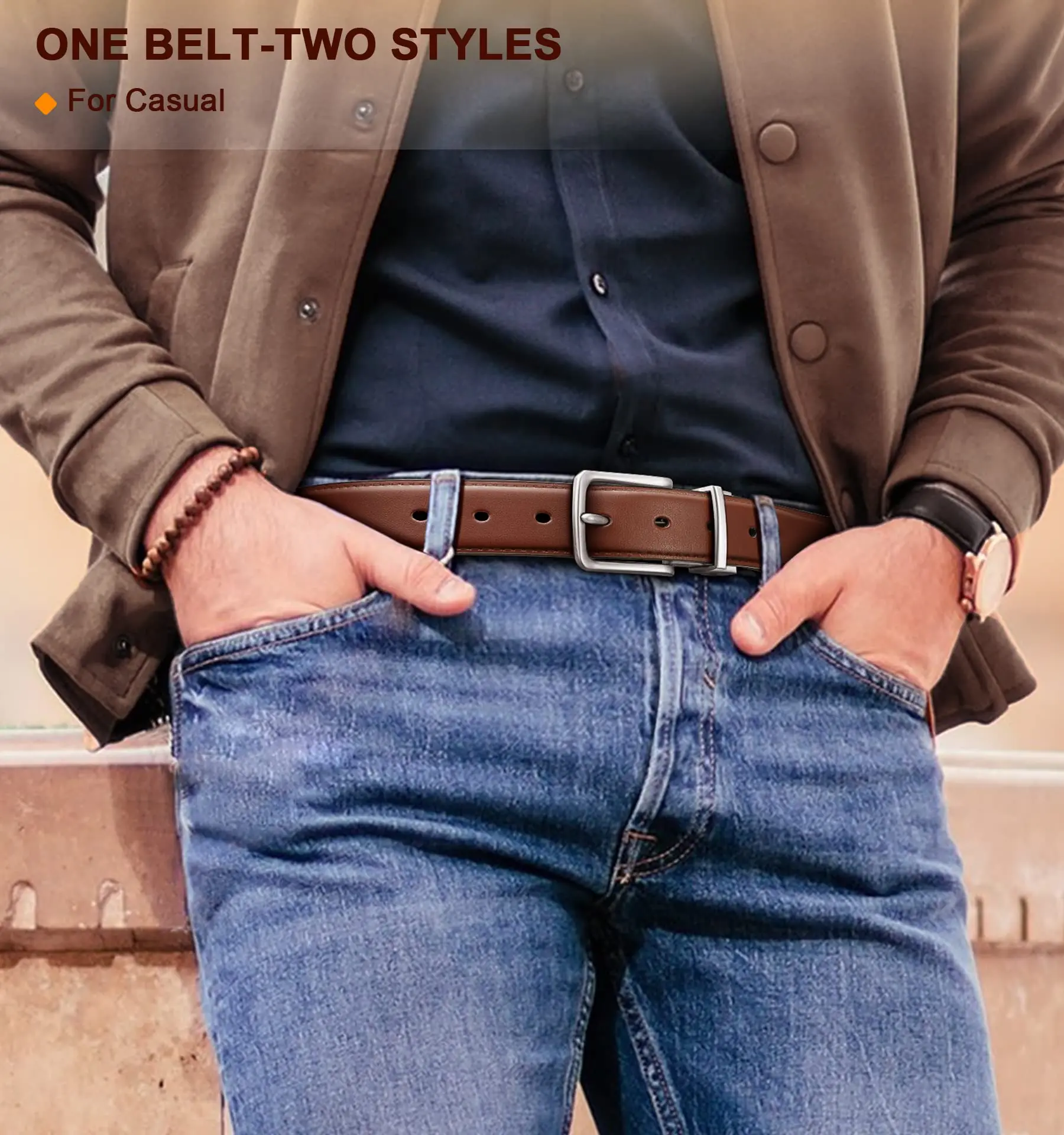 Men's leather belt double-sided Leather Belt Fashion Automatic Buckle Belt for Popular Business High Quality Male Belt