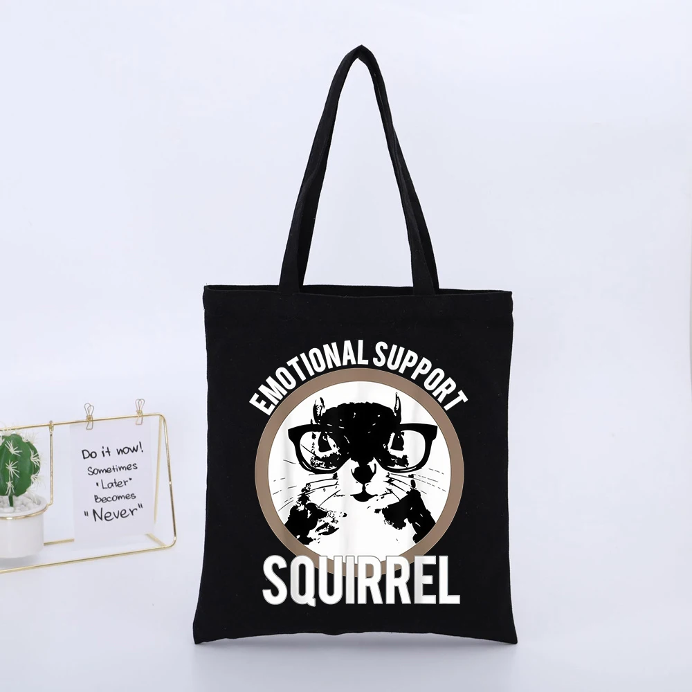 Squirrel with Glasses Graphic Canvas Tote Bag, Casual Style for Daily Shopping