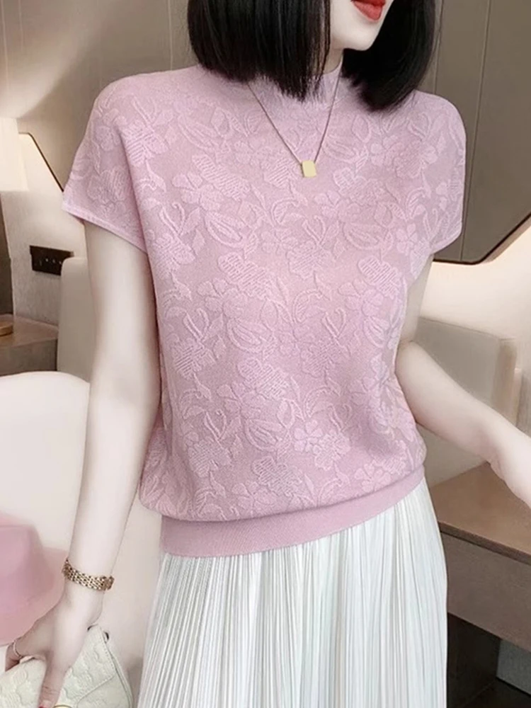 

Faionable, высококачественный вязаный топ из ледяного шелка, летняя повседневная универсальная утягивающая основа, мягкая верхняя женская одежда