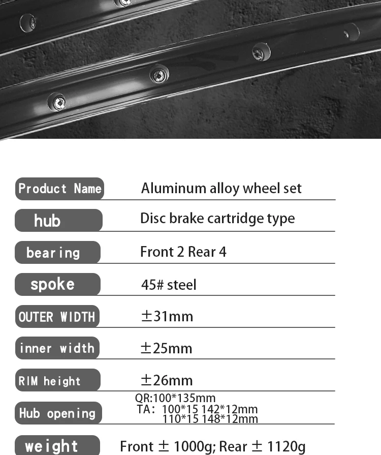 ROCKBAO Mountainbike-Laufradsatz, 26 27,5 Zoll, Scheibenbremse, Aluminiumlegierung, 4 Lager, 7–12 Gänge, 29er QR/Steckachse, AM MTB-Fahrrad – Detail 5