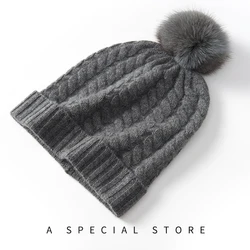 Hot Selling Winter Hat 100% Cashmere Hats For Women Fashion Twist Knitted Warm Beanie Thick Hat Women Solid Adult Cover Head Cap