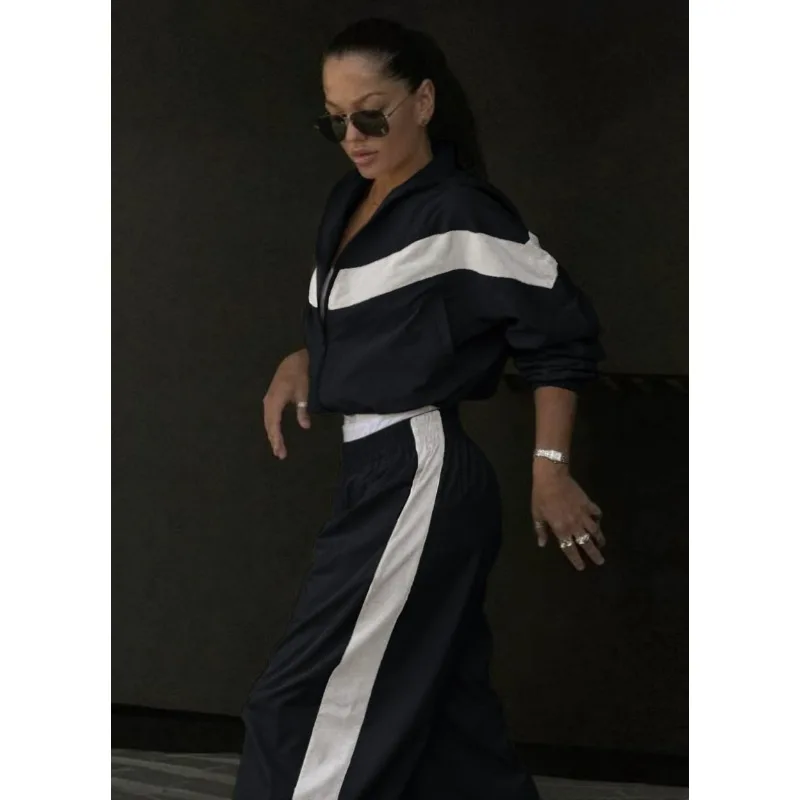Featuring Stylish Mid-waisted Trousers with A Contrasting Color Casual Top A New Cross-border American-style Women's Fashion Set