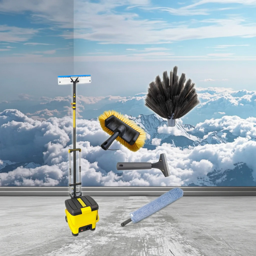 

SMD High-Altitude Outdoor Glass Curtain Wall Cleaning Machine Telescopic Rod Length 20m Lithium Battery Wireless Portable Mobile