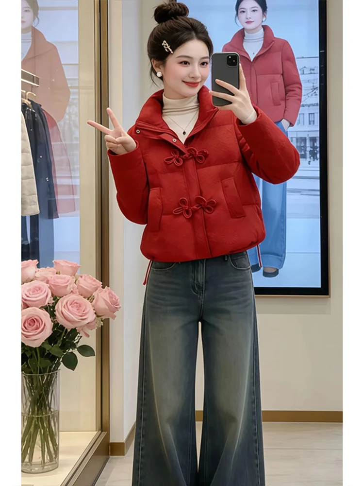 

Утепленное хлопковое пальто для женщин в традиционном китайском стиле с пуговицами, теплый зимний жакет с воротником-стойкой и длинными рукавами