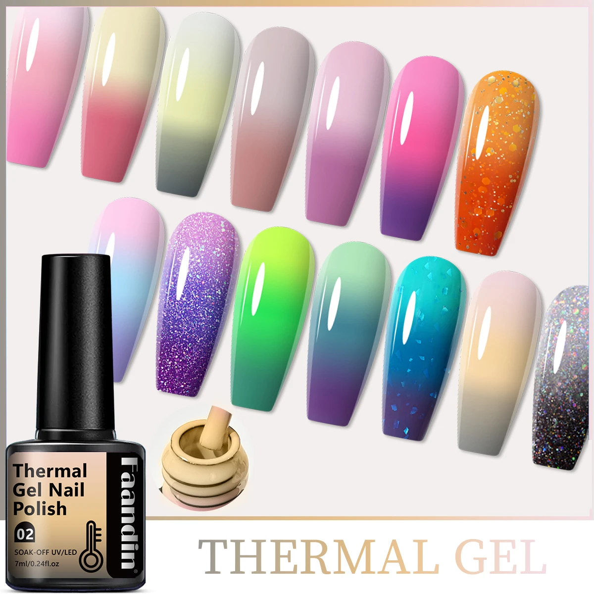 Faandin 3 pezzi/set 7ml*3 pezzi, l'effetto di rivestimento spesso è migliore per i cambiamenti di temperatura, set di smalti per unghie in gel che cambiano colore, regalo perfetto per il regalo, non sbiadisce, facile da applicare e rimuovere