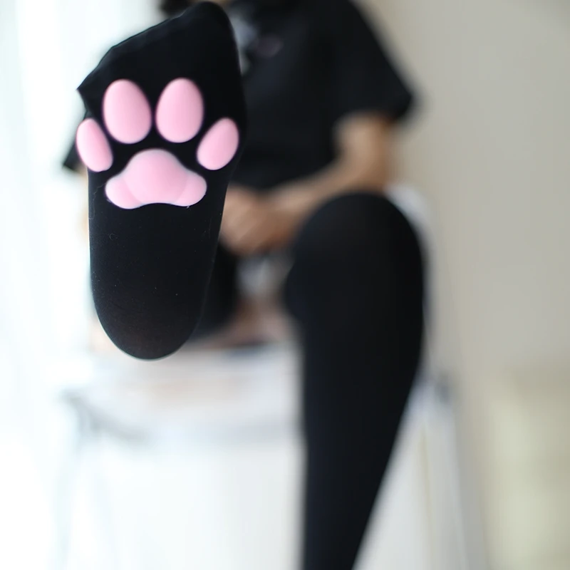 Medias largas 3D de pata de gato, gorros Kawaii, calcetines sexys para mujeres y niñas, almohadillas de Pawpads de Lolita, Cosplay, lencería por encima de la rodilla