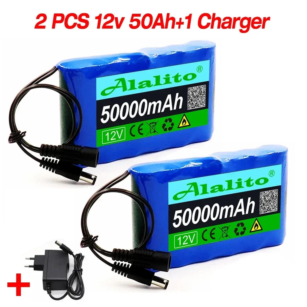 

2024 Upgrade 12v 50Ah 50000mAh 18650 Rechargeable batteries 12.6V PCB Lithium Battery pack Protection Board +12.6V 1A Charger