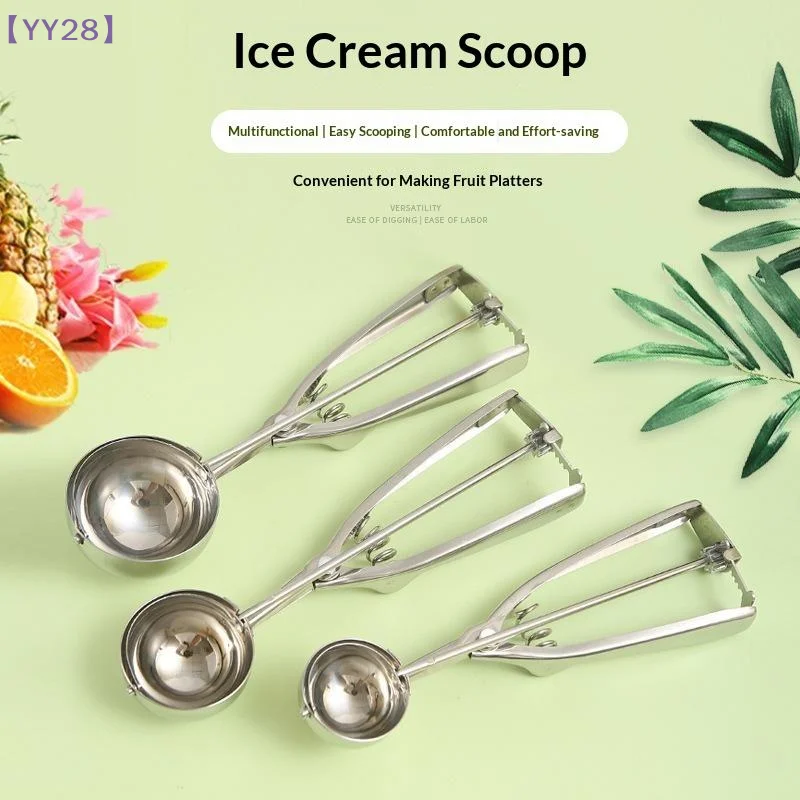 Ice Cream Spoon Kitchen Tools 3 Size Stainless Steel Spring Handle Mash Potato Watermelon Ball Scoop Home Kitchen Accessories{Y}