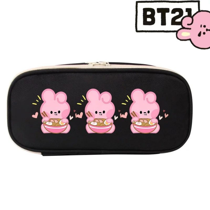 

Cute BTS sweet and adorable cartoon pattern canvas pencil case, new stylish portable stationery storage bag for men and women