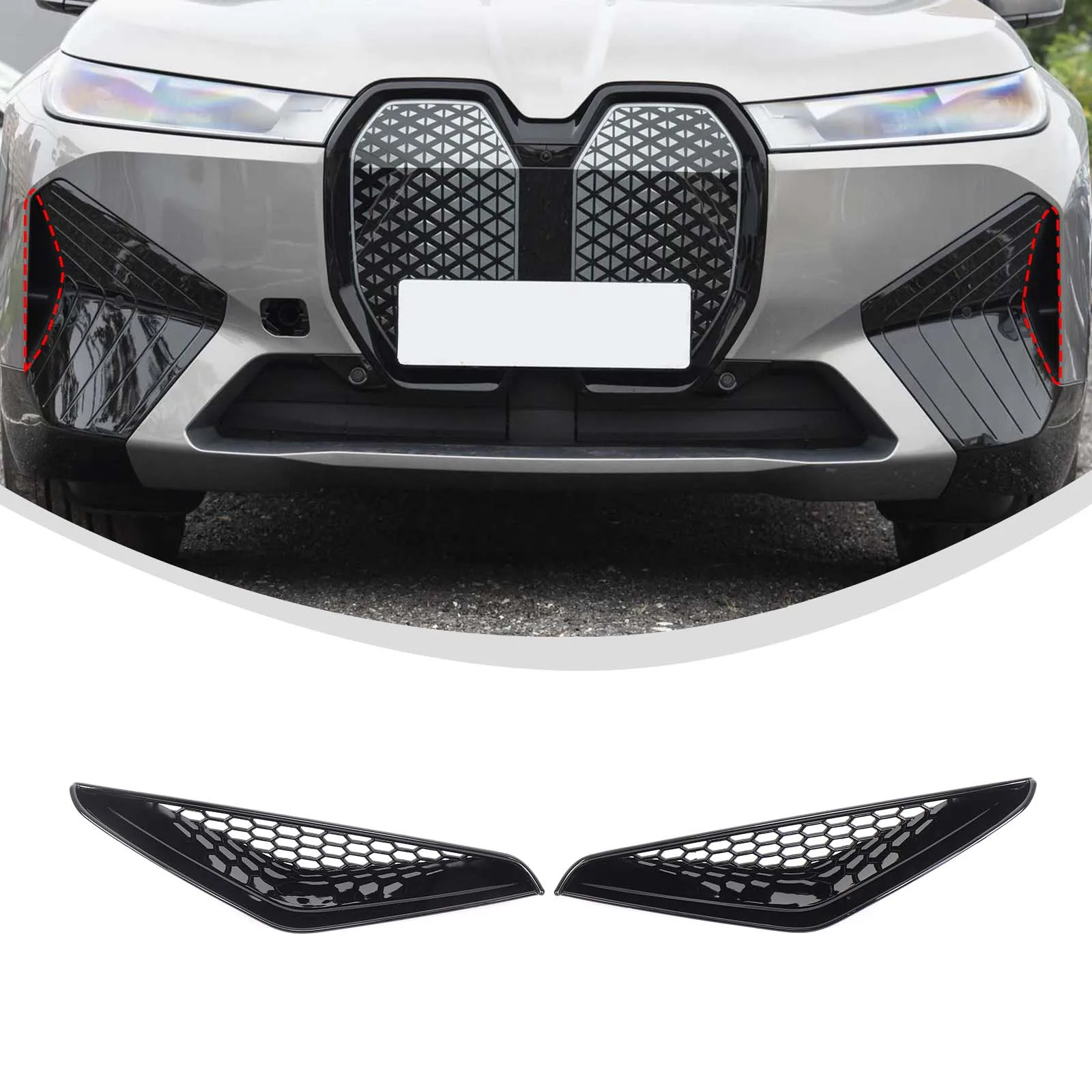 

ABS Black For BMW ix 2022-2024 Car Front Bumper Side Air Intake Protective Cover Air Vent Grille Decorative Frame Accessories