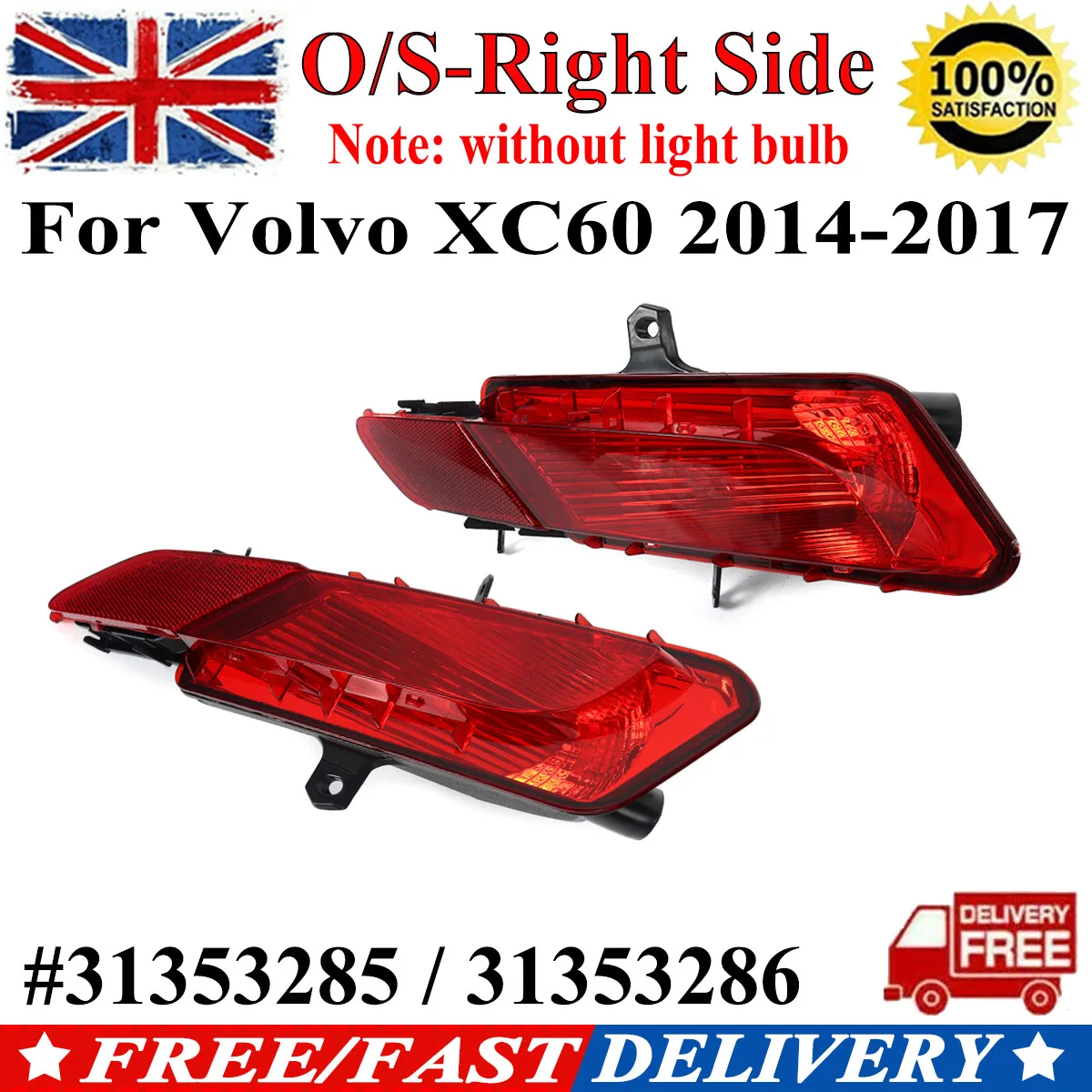 

31353285 31353286 Rear Bumper Reflector Light For Volvo XC60 2014 2015 2016 2017 Rear Fog Light Brake Lamp Parking Warning Lamp
