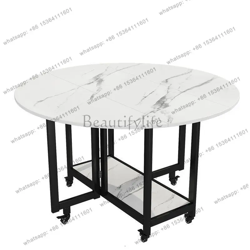 Small apartment folding round dining table high value light luxury simple multi-functional storage