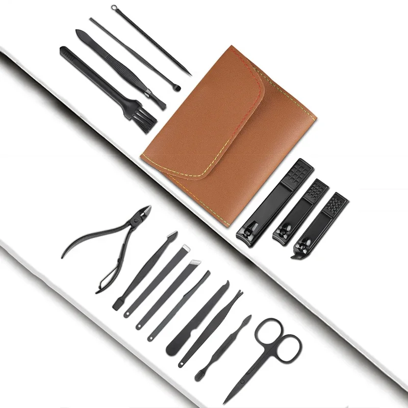 16 pezzi set di borse pieghevoli per coltelli per manicure set di forbici per pedicure professionali per taglierina per unghie in acciaio inossidabile kit di strumenti per manicure per tagliaunghie