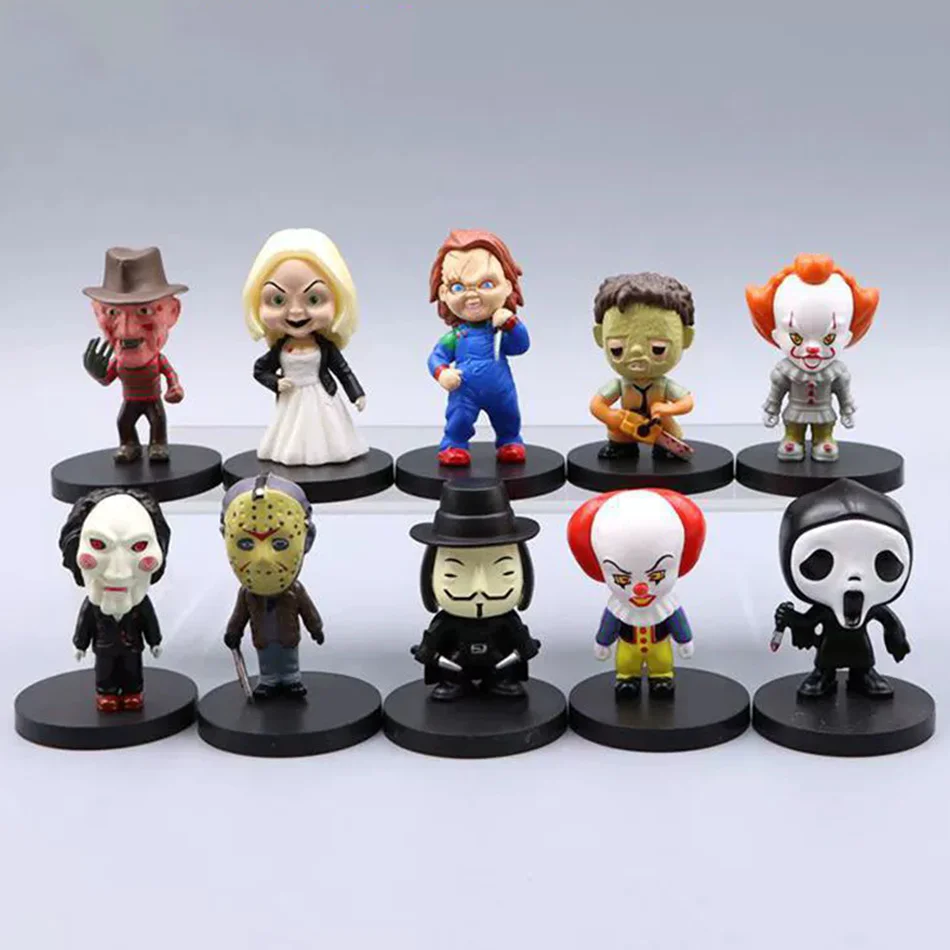 10PCS/set Horror Film Series Jason Freddy Clown Action Figure Toys PVC Model Halloween Gift Vinyl Figurine Doll Gift