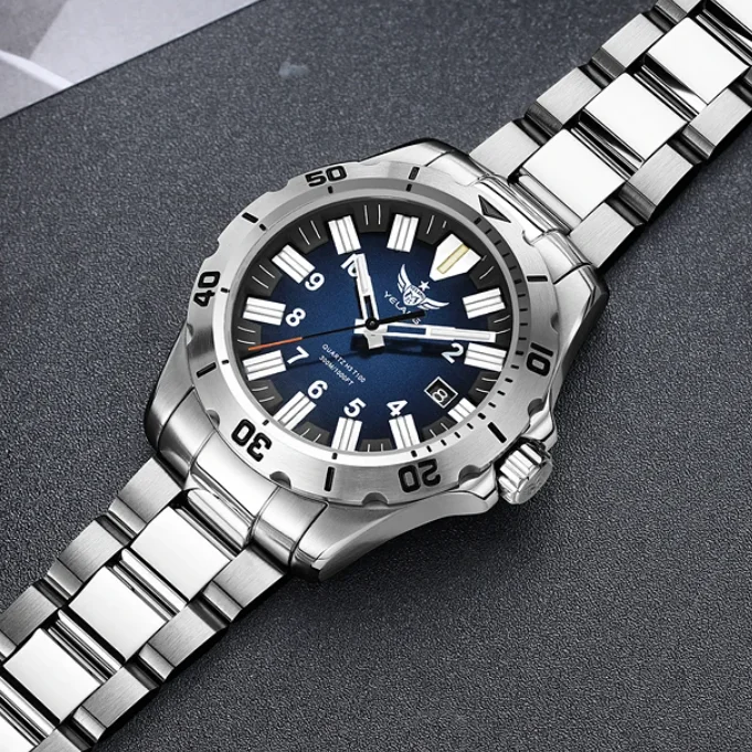 Yelang Men Military Watch Pilot 42MM Quartz Wristwatch Diver 30Bar Waterproof Luminous Tubes Sapphire Mirror Ronda 715Li