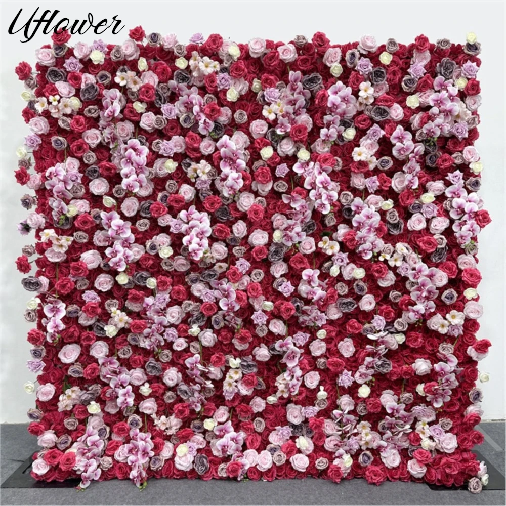 

Uflower Colorful Rose Peony 5D Cloth Flower Wall Wedding Backdrop Fabric Hanging Curtain Floral Window Display Party Event Props