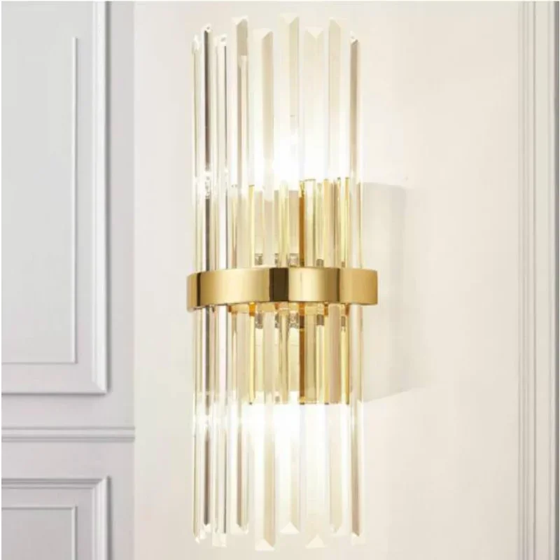 American Luxury Crystal Wall Lamp Modern Simple Living Room Bedroom Bedside Lamp Decor Home Wall Sconce Light Fixture Luminaria