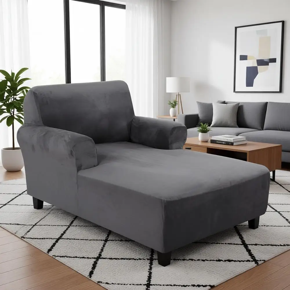 

Velvet Chaise Lounge Cover High Stretch Chaise Chair Cover or Living Room Sofa Chaise Slipcovers with Arms Luxury Velvet Chaise