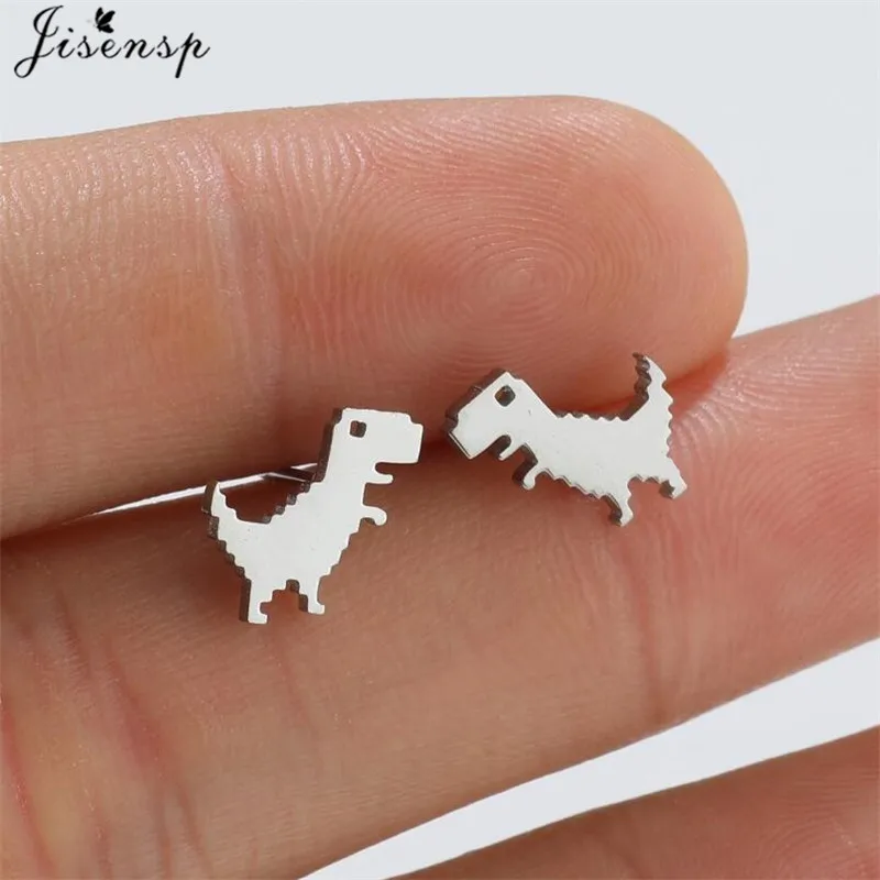 Cute Golden Stainless Steel Dinosaur Earrings for Women Girls Jewelry Minimalist Animal Earings Studs Kawaii Accessory Brinco