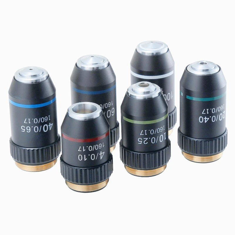 195 Achromatic Black Microscope Objective 4x 10x 20x 40x 60x 100x Metallic High Definition