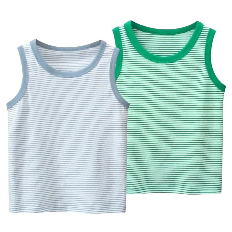 2025 Summer New Boys Tops Vest Children's Striped Sleeveless O-Neck Tees Shirt Cotton Kids Clothes Dropship 2-10 Years Old