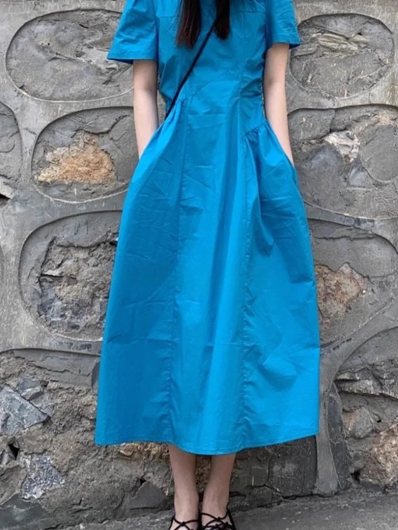 

Повседневное свободное платье Rouje Kefss с рукавами-фонариками, женское, синее, весна-лето, новый стиль, винтажный шик, модное женское платье