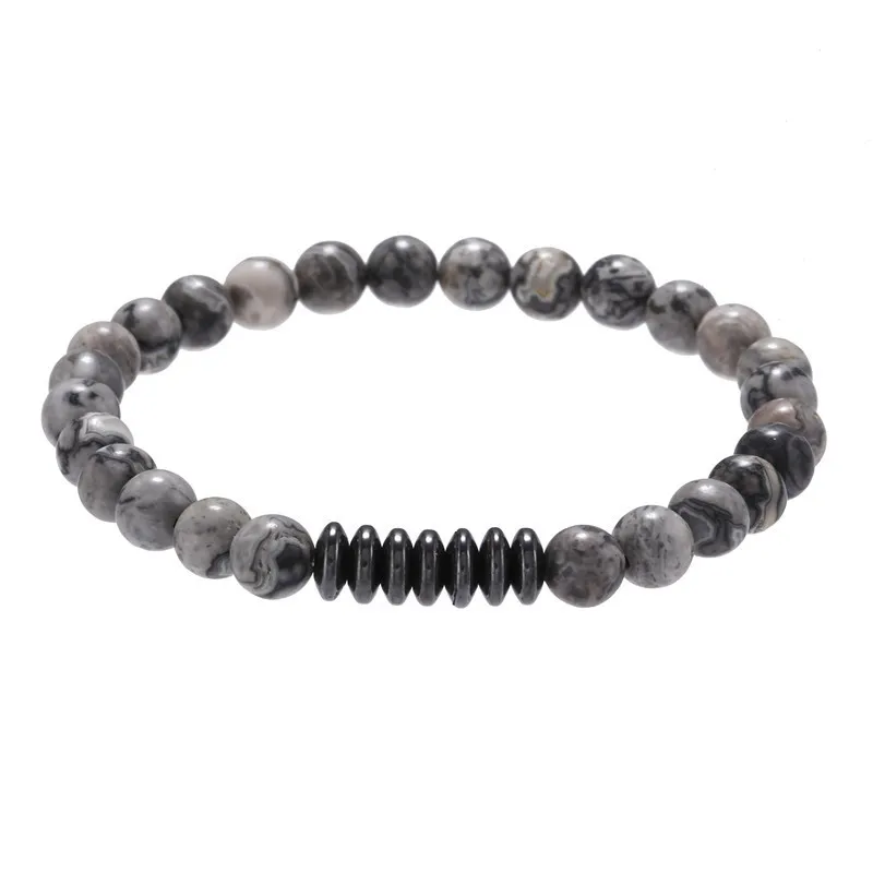 European American Fashion Minimalist 6mm Map Stone Men's Bracelet Unique Retro Jewelry Holiday Gift