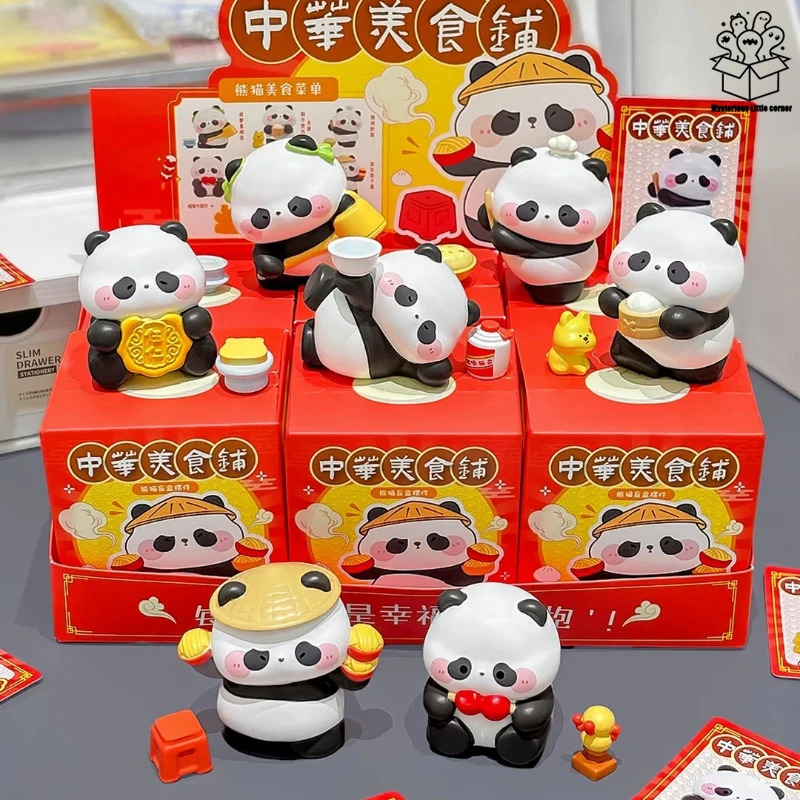 

Cartoon Creative Chinese Food Store Panda Blind Box Cute Panda-Related Figurines Office Desk Decoration Items Birthday Gifts