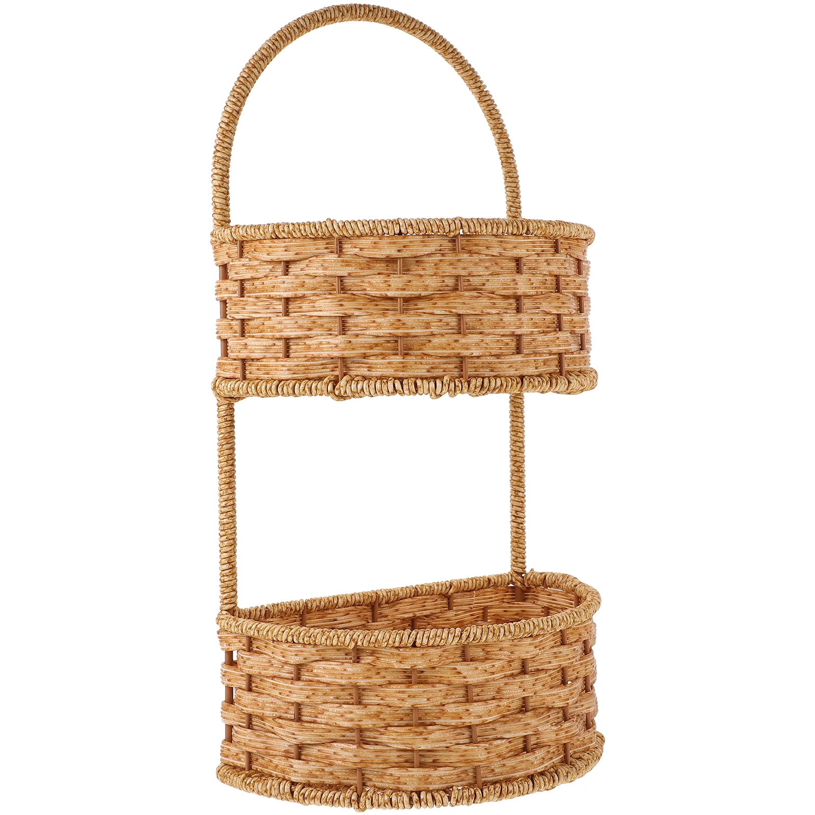 

Imitation Rattan Woven Basket Wall Hanging 2-tier Woven Basket for Bathroom Kitchen Wall Storage Basket