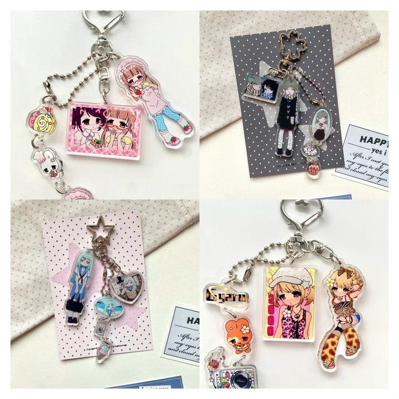 Cartoon Pretty Girl Acrylic Keychain Phone Lanyard Kawaii Backpack Pendant Charm Key Hanging Decoration Accessories Gift