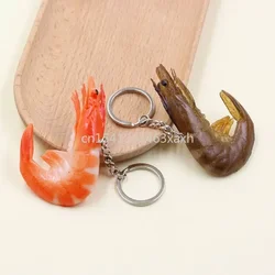 Funny Simulation PVC Shrimp Keychain Prawm Keyring Food Sea Animal Kids Toy Bag Backpack Ornament Woman Girl Jewelry Accessories