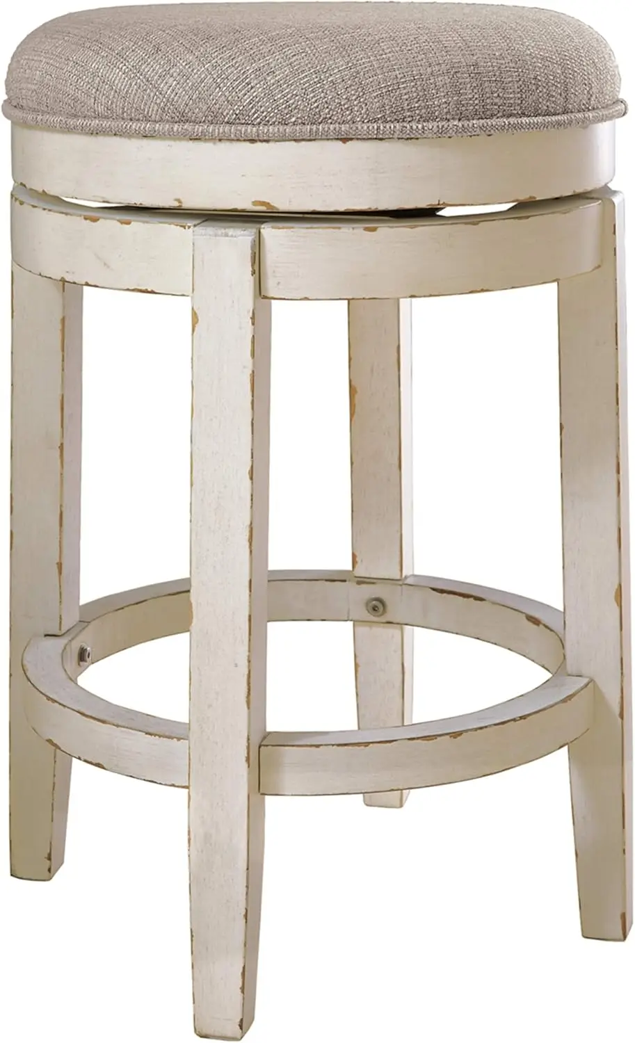 Realyn French Country 24" Counter Height Backless Swivel Barstool, Chipped White