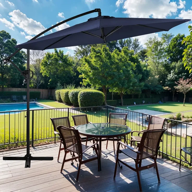 

8 Ribs Waterproof Courtyard Sun Cantilever Patio Umbrella Outdoor Garden Shade Round Beach Banana Parasol With Bases