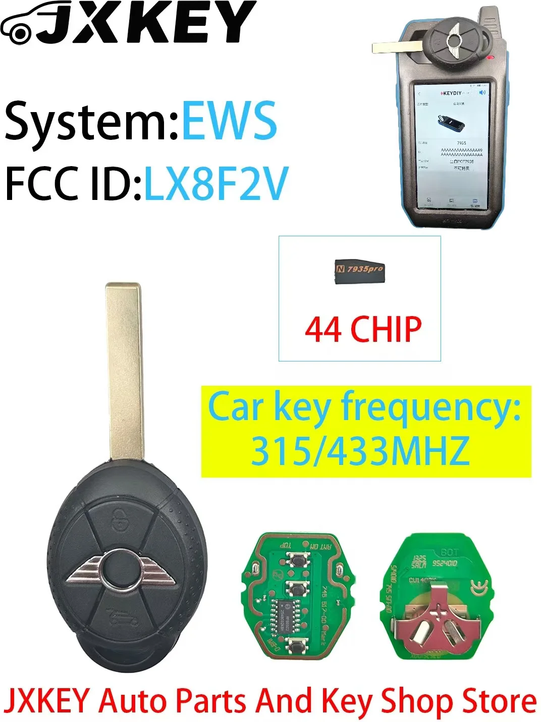 For BMW Mini Cooper Smart Remote Key 3 Buttons EWS System 315/433MHZ PCF7935 ID44 Chip,FCC:LX8F2V