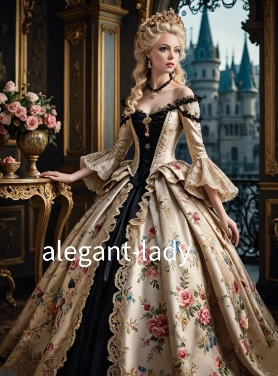 

Victoria Evening Gown Floral Print Embroidery Corset Marie Antoinette Baroque Rococo Ball Gown Special Occasion Dress Customised