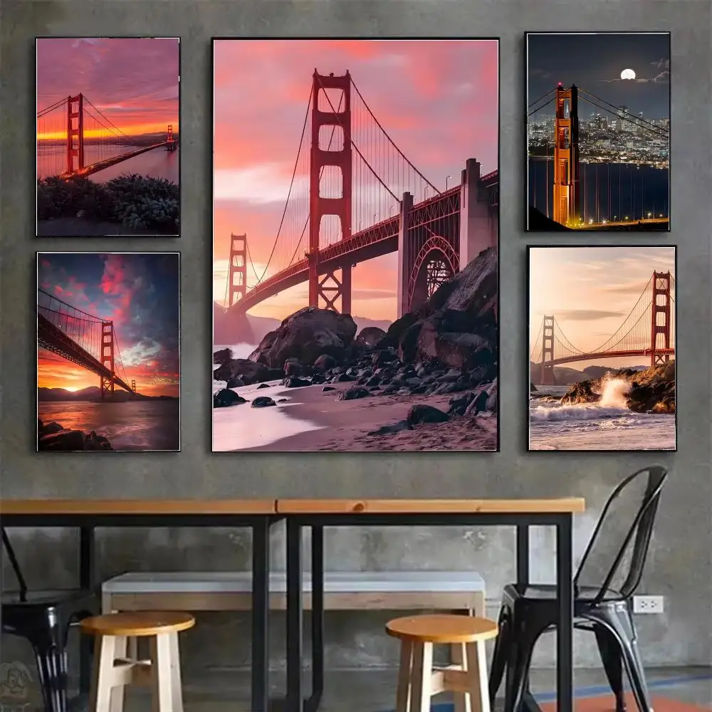 San Francisco Golden Gate Landmark Iconic Painting Calligraphy Stylish Canvas Poster Wall Art for Bedroom Study Home Decor