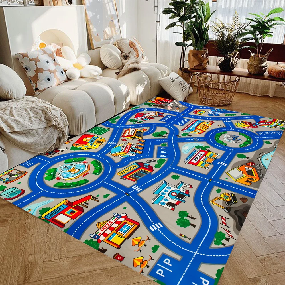 Interactive Colorful  City Road Map Carpet Playroom Living Room Bedroom  Non Slip Floor  Educational Toy Gift
